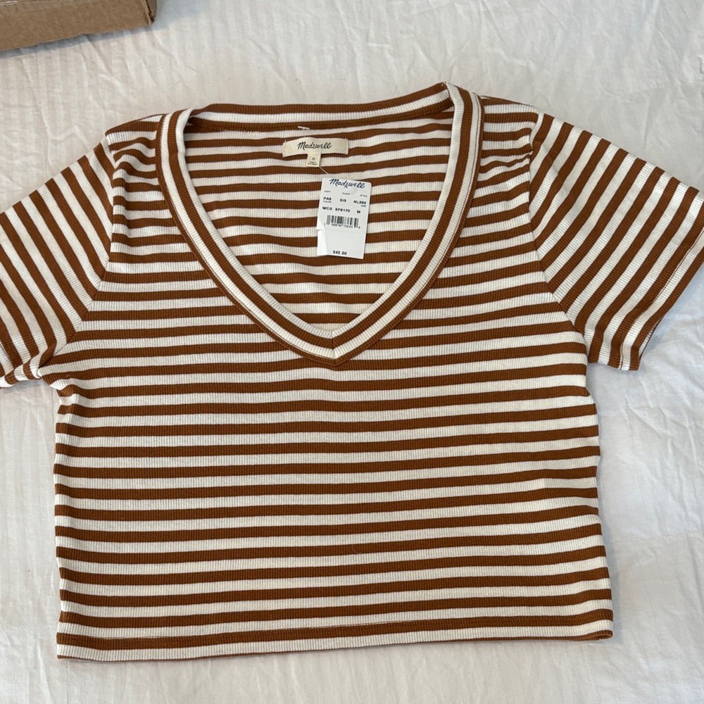 Madewell Chestnut and Cream Striped Crop Top